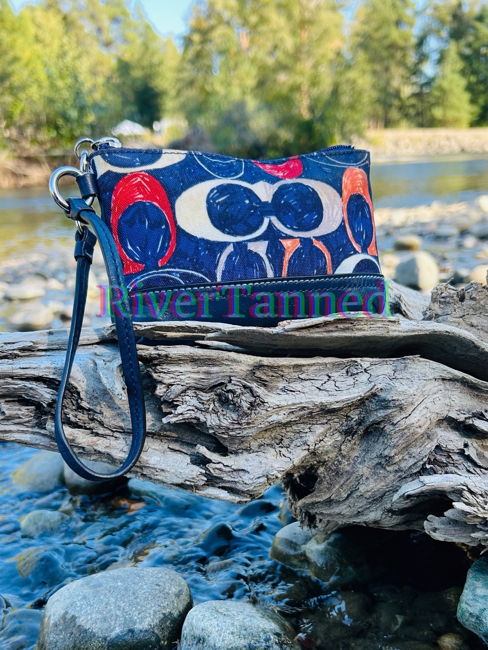 Vintage Coach Scribble Wristlet in Navy Blue Y2K